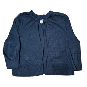 Jennifer Lopez Cardigan Womens XL Black Metallic Sparkle Knit Jewel Snap Closure
